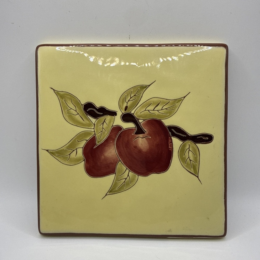 Russ Berrie Hand Painted Ceramic Apple Trivet Hot Plate Kitchen Decor Fall